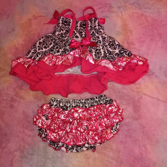 18-24M Cute Paisley Floral Black, White & Hot Pink Baby Girl Outfit - Picture 7 of 9